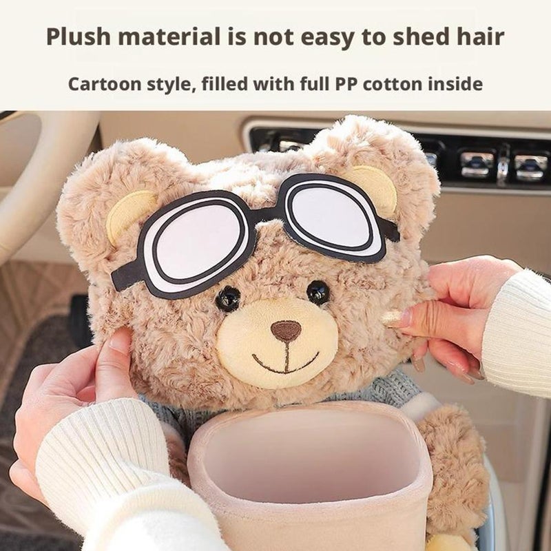 Car Tissue Holder, 2in1 Cute plush Bear Tissue Holder and Trash Can, car interior Paper Storage Container and small garbage can, Decorative Paper Holders for Home, car Decorations (style2) - Image 2